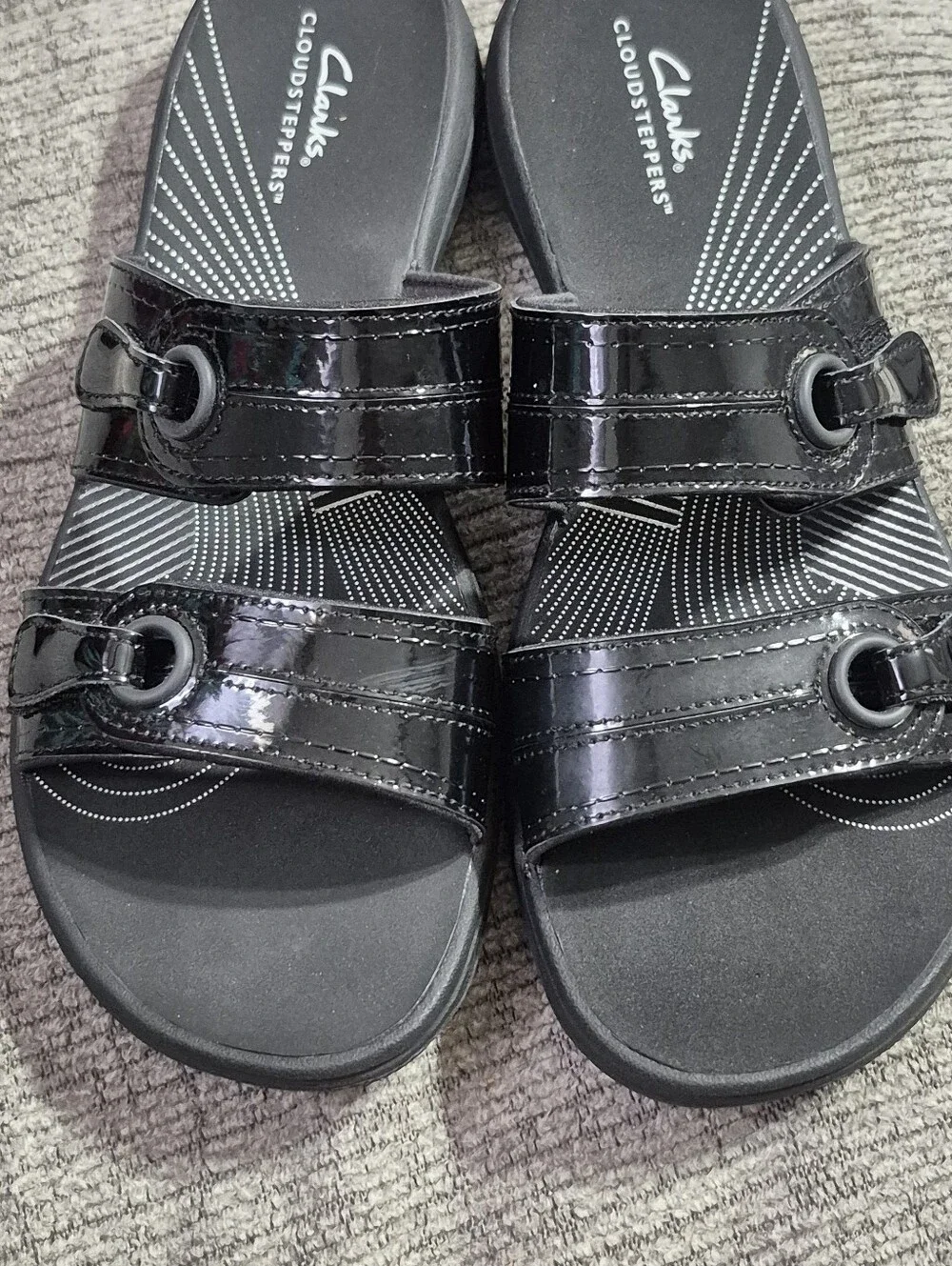 Clarks Black Patent Dual-Strap Womens Sandals